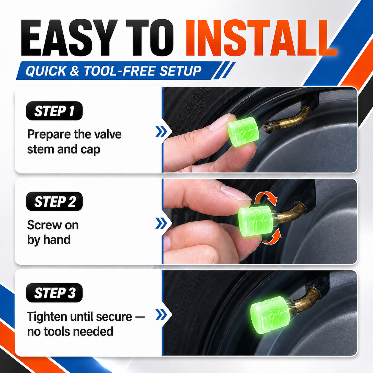 Last Day Promotion 60% OFF⏰ Glow-in-the-Dark Tire Valve Stem Caps｜Suck Light by Day, Glow by Night
