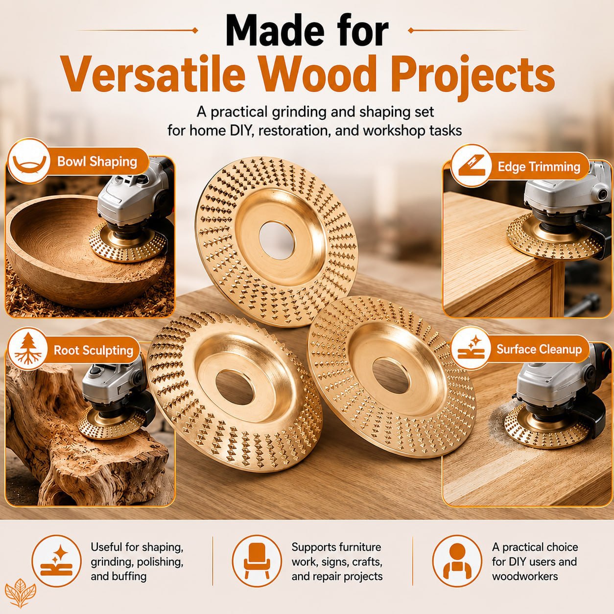 🥳HOT SALE 60%🔥Angle Grinder Wood Shaping Disc - Super sharp, fast cutting. Fits standard grinder, removes wood easily. A workshop hero! 🔥✨
