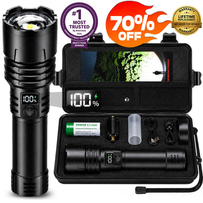 🔥EXCLUSIVE OFFER 70% OFF + 🎁 2026 NEW Super Bright Ultimate Tactical Survival Flashlight · 2M+ SOLD · 80X Brightness ·120H Runtime · Military-Grade COB LEDs Tech